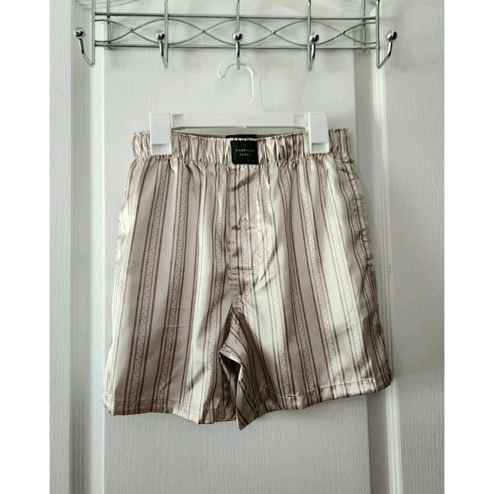 American‎ Eagle Outfitters Men's Striped Khaki Satin Pocket Boxer Short Size  XS